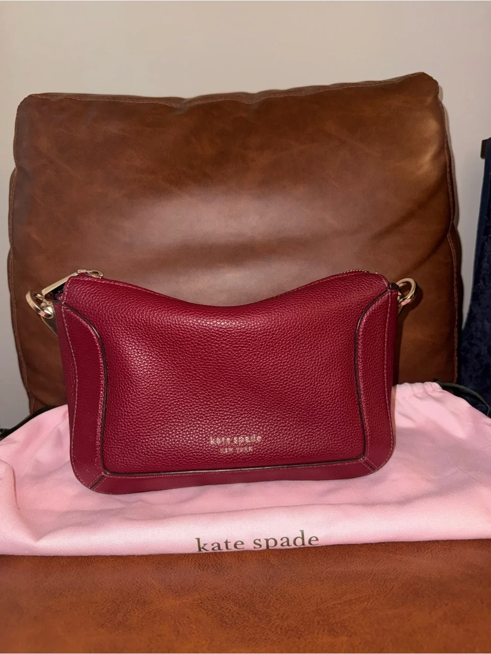 kate spade New York crush medium autumnal burgundy leather crossbody bag